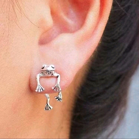 Frog Front/Back Stud Earrings, unisex - Picture 5 of 6
